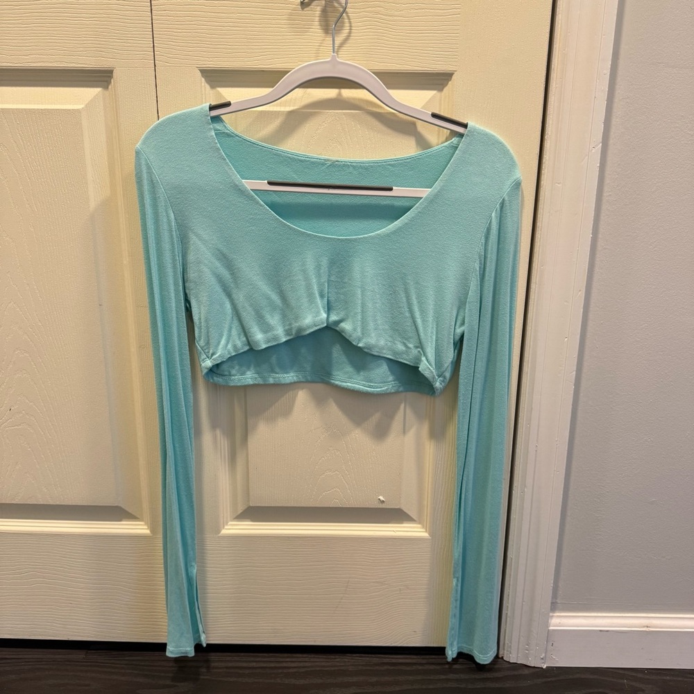 Women's Light Blue Long Sleeve Crop Top Size M Worn Once Excellent Condition